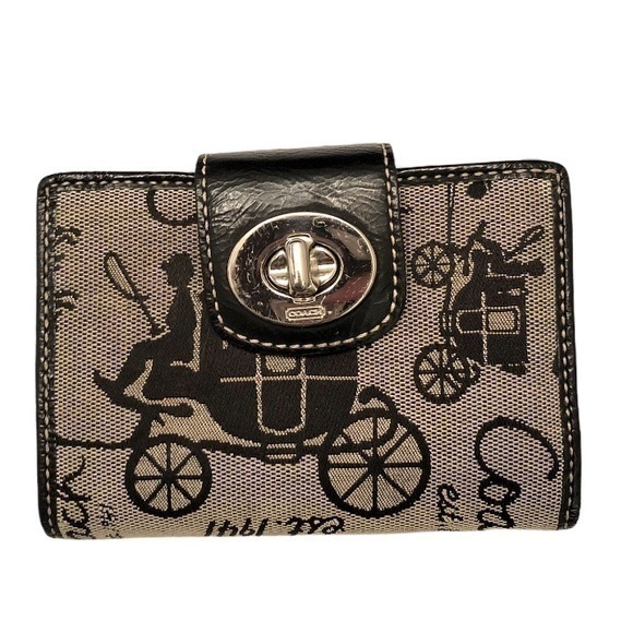 Coach black gray carriage print turnlock wallet - Picture 1 of 8